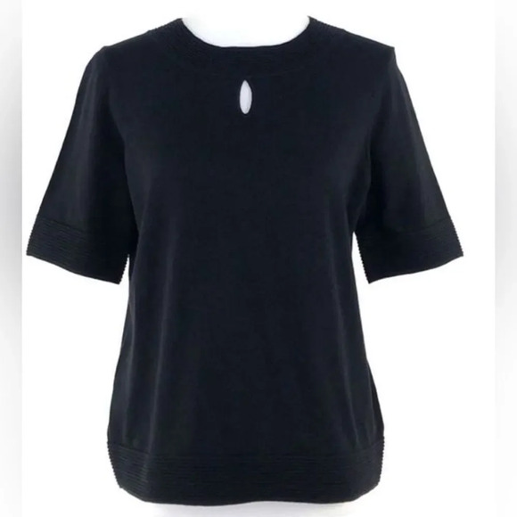 Pendleton silk blend black ridged edging top, MP - Picture 1 of 7